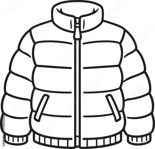 Illustration of a padded winter jacket with zipper and pockets isolated