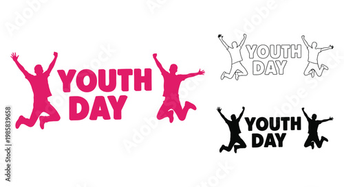 Youth Day colorful illustration with jumping silhouettes and logo designs