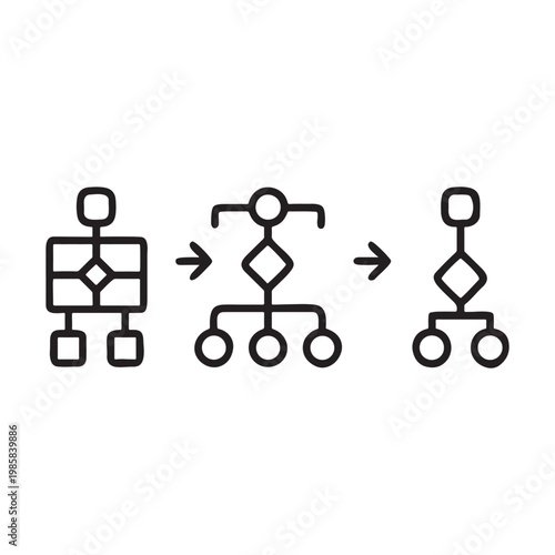  Machine learning algorithm icons and data flow diagram symbols