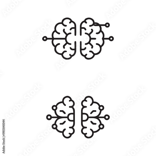 Artificial intelligence brain icon with neural network nodes outline