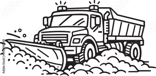 Heavy duty snow plow truck clearing roadway during winter season