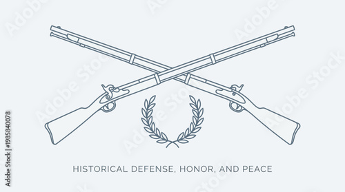 Crossed Muskets and Laurel Wreath Symbol, Minimalist Outline Vector Art