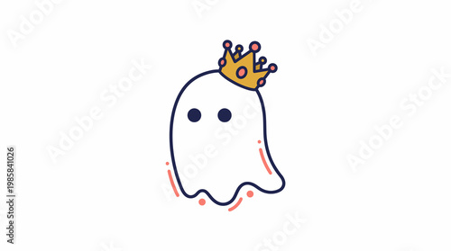 Minimalist ghost character wearing gold crown icon