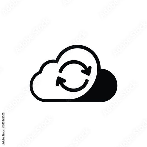 Cloud sync icon, cloud sync service black and white vector
