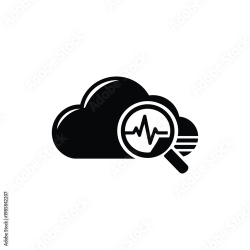 Cloud monitoring icon, cloud monitoring analytics black and white vector