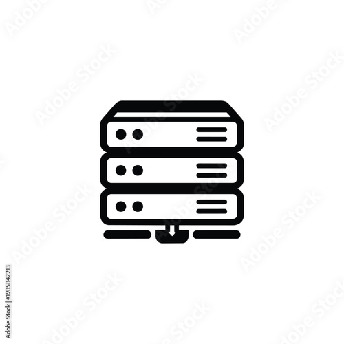 Server stack icon, server stack infrastructure black and white vector