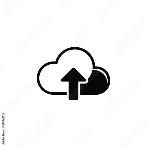 Cloud upload icon, cloud upload service black and white vector