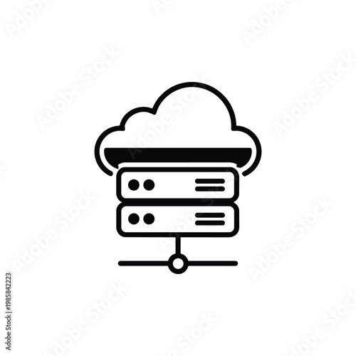 Cloud server icon, cloud server infrastructure black and white vector