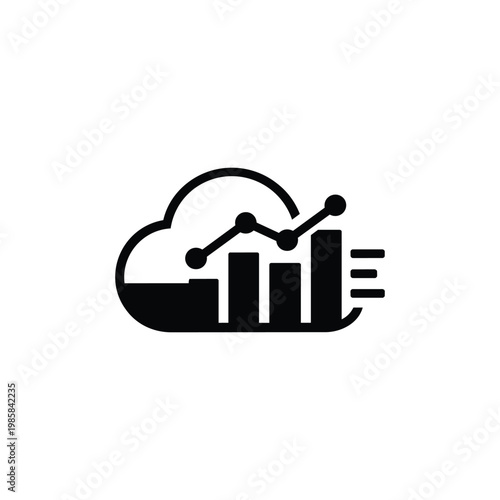 Cloud analytics icon, cloud analytics and cloud reporting black and white vector