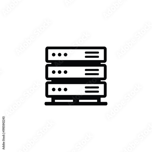 Server rack icon, server rack infrastructure black and white vector
