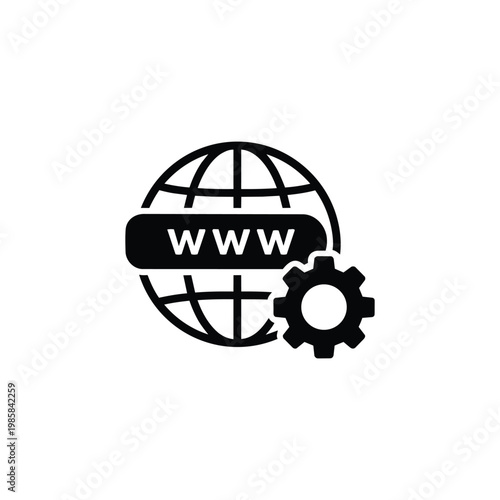 Web hosting icon, web hosting service and web configuration black and white vector