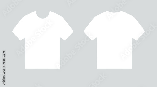 Two blank white t-shirts, front and back views, on a grey background - a simple vector illustration
