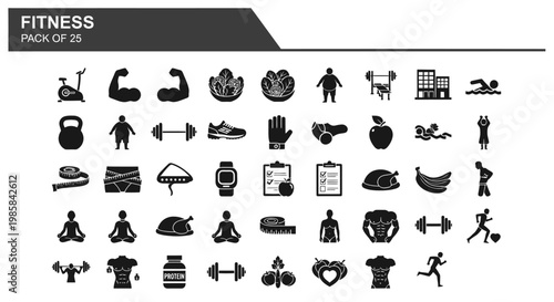 Collection of Health And Fitness Icons For Wellness And Exercise Concept With Gym Equipment And Activities Representing A Healthy Lifestyle And Sports