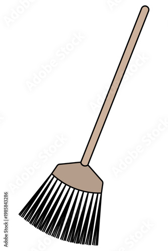 Broom. A tool with a long wooden handle for sweeping away dirt and debris. Color vector illustration. Isolated on white background. Idea for web design.