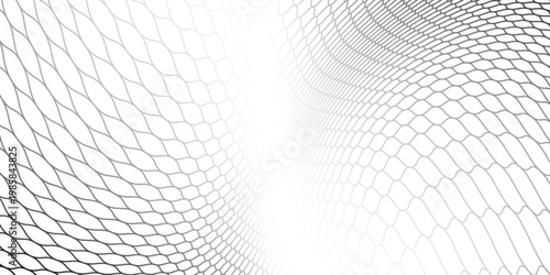 Abstract black and white mesh wave background with flowing grid lines and depth distortion, modern futuristic vector design for digital, print, and technology projects