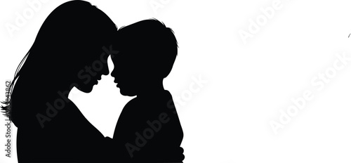 Mother hugging child silhouette. tender moment of love and maternal bond vector illustration.