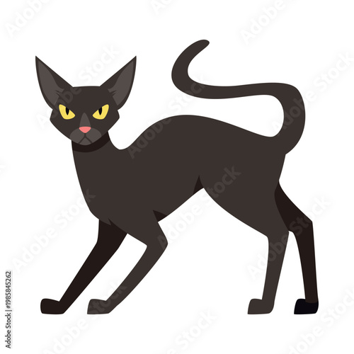 Stylized isolated black cat representing superstition and unlucky symbol on white background vector illustration