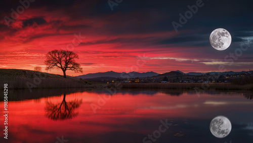sunset over the lake