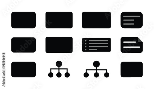 Lesson module structure silhouette collection with course section blocks content hierarchy lesson list navigation and educational UI layout elements for digital learning systems