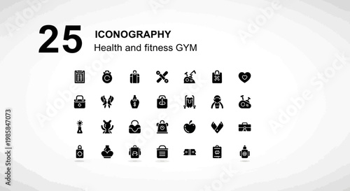 A comprehensive set of 25 meticulously designed black and white line icons representing health, fitness, and gym equipment, perfect for infographics and design projects, showcasing modern fl
