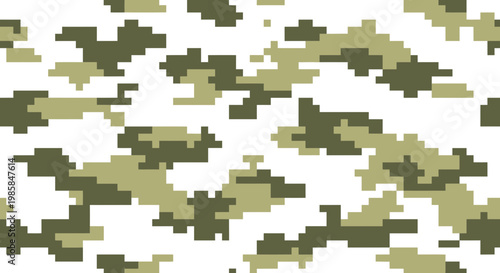 Digital Pixel Camouflage Seamless Pattern Vector Illustration, Modern Military Green and Tan Camo Texture Background for Fashion Apparel and Tactical Gear Design