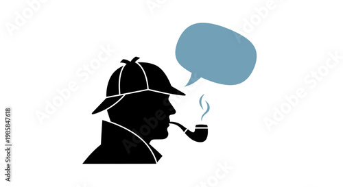 Detective Silhouette with Smoking Pipe and Empty Speech Bubble Vector Illustration for Mystery Concept Design