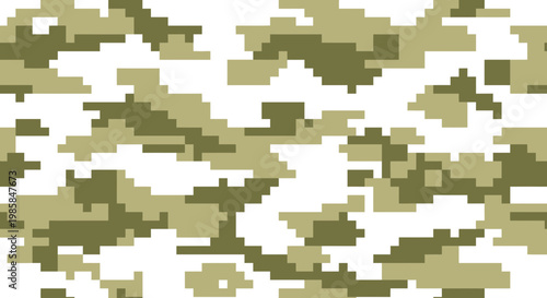 Digital Camouflage Seamless Pattern Vector Illustration, Modern Pixelated Military Camo Texture for Fashion Design, Tactical Apparel Background, and Creative Surface Print