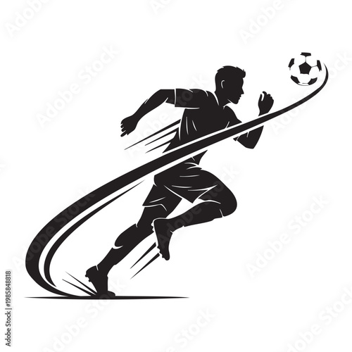 A dynamic soccer player in mid kick showcasing athleticism and speed a striking silhouette high quality