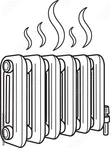 Heating radiator with steam rising from hot water metal panel