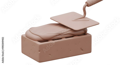 A close-up view showcases the meticulous process of bricklaying, with a trowel expertly applying a layer of mortar to a brick, readying it for its placement.