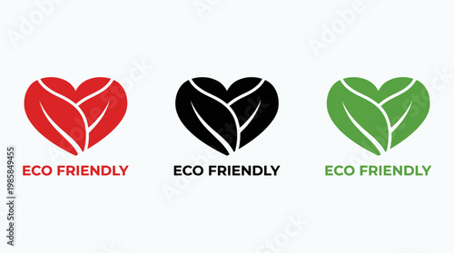 Eco Friendly Heart Leaf Logo Design Concept in Red, Black, and Green for Sustainable Nature Love Symbolism