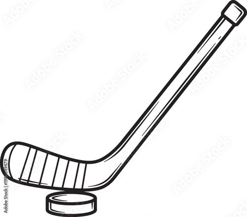 Ice hockey stick and puck on white background
