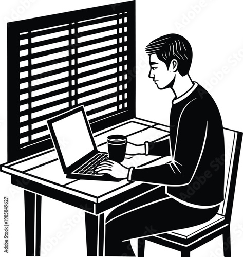 Freelancing and Remote Work with Laptop in Modern Home Workspace