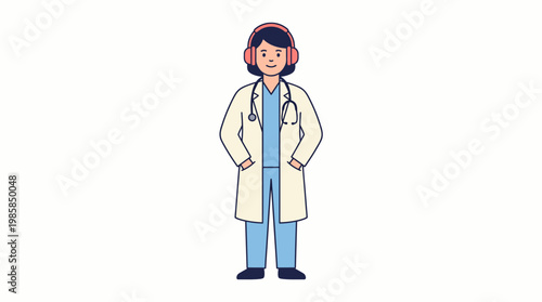 Female Doctor Wearing Headphones and Stethoscope Illustration