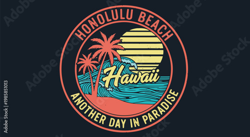 Vibrant T-shirt Design with Tropical Elements against Dark Background, concept for vacation advertising, summer apparel, and travel promotions.