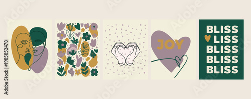 Heart hands and joy abstract illustration, love and connection community nature graphics, minimalist unity and compassion design elements, contemporary organic shapes and emotion art, hand drawn heart