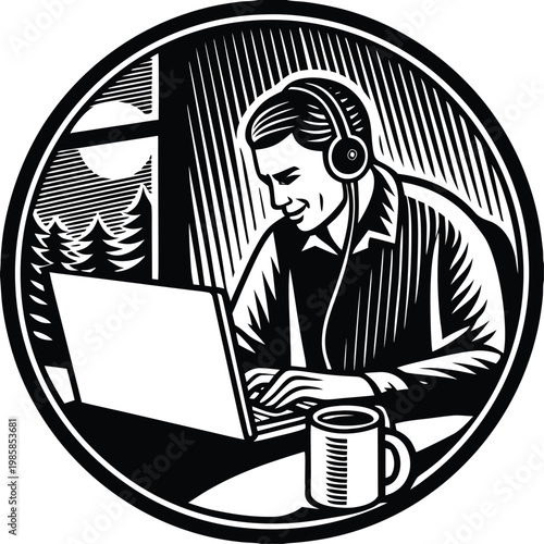 Freelancing and Remote Work with Laptop in Modern Home Workspace