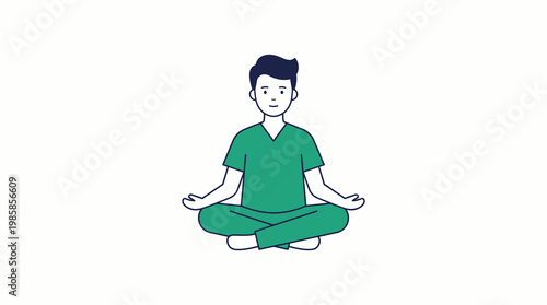 Male nurse meditating in lotus pose wearing green scrubs