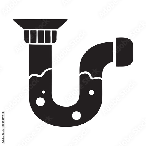 Clogged pipe plumbing blockage silhouette hand-drawn vector