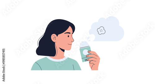 Young woman thinking about her savings while holding a stack of cash. EPS Editable. Vector Illustrations.