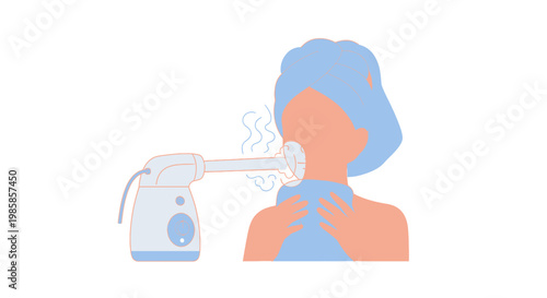 Young woman using facial steamer for skincare routine. EPS Editable. Vector Illustrations.
