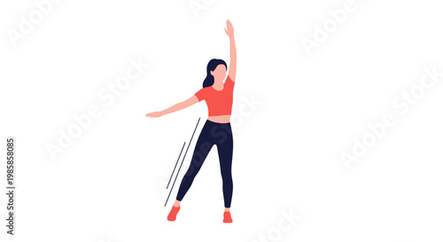 Young woman performing standing side bend exercise for fitness and flexibility. EPS Editable. Vector Illustrations.
