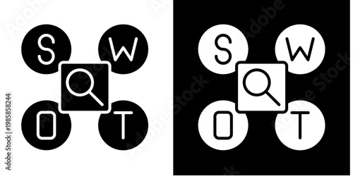 Swot Analysis Icon Set White Glyph Style Collection 