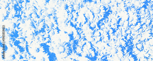 Halftone blue cyanotype floral background. Vintage botanical gritty banner template with stipple dot texture, flowers overlay. Modern retro vector illustration for poster, cover and scrapbooking