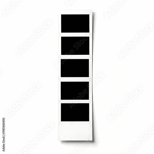 Vertical photo booth strip template featuring empty black five slots separated by white frame, isolated on white background