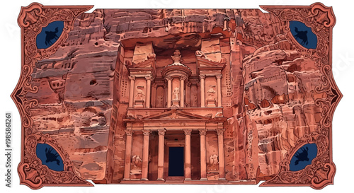 vector illustration of the Treasury in Petra, a UNESCO World Heritage site, digital art, abstract, background, colorful, modern