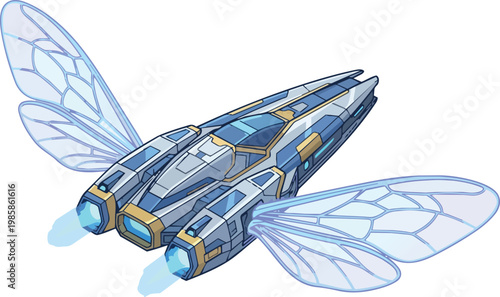 Sci-Fi Spaceship with Advanced Propulsion System Featuring Large Transparent Honeybee Wings as Solar Sails for Deep Space Exploration and Biomimetic Engineering Isolated