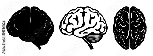 Neurology brain synapse icon set with solid black illustration on white background featuring neurology, brain, synapse with icon and vector