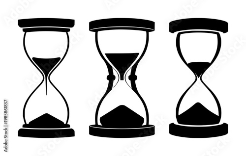History hourglass icon set with solid black symbol on white background featuring hourglass, time, history with vector and graphics