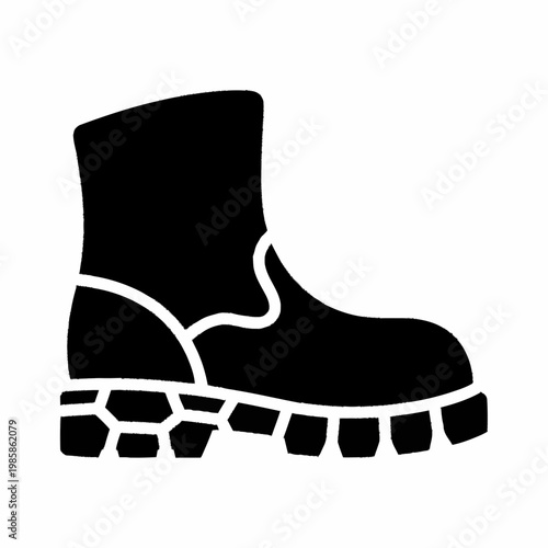Black work boot silhouette with thick sole.